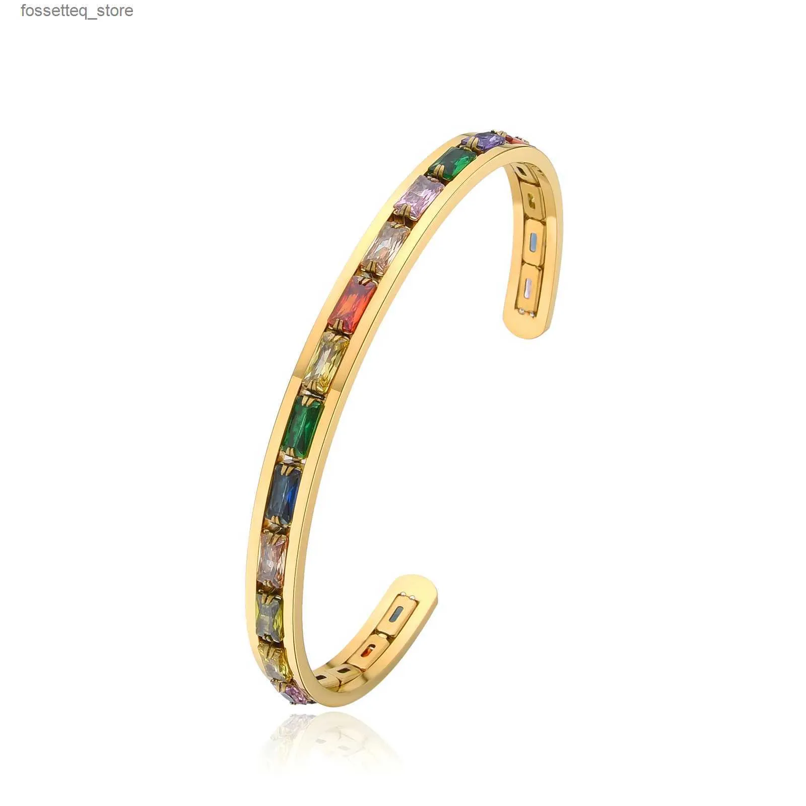 Charme Pulseiras De Aço Inoxidável Mulheres Bangle Banhado A Ouro Cuff Colorido Tênis Cz Chunky Bangle Pulseira Jóias Ajustável L240319