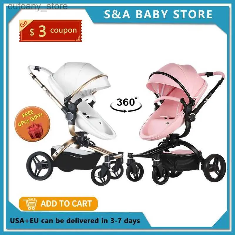 عربات# Max Aulon 3in1 Stroller 360 Rotation Pram Fast and Free Shipping Baby Stroller 2 في 1 عربة حديثي الولادة عالية الأراضي في 2023 L240319