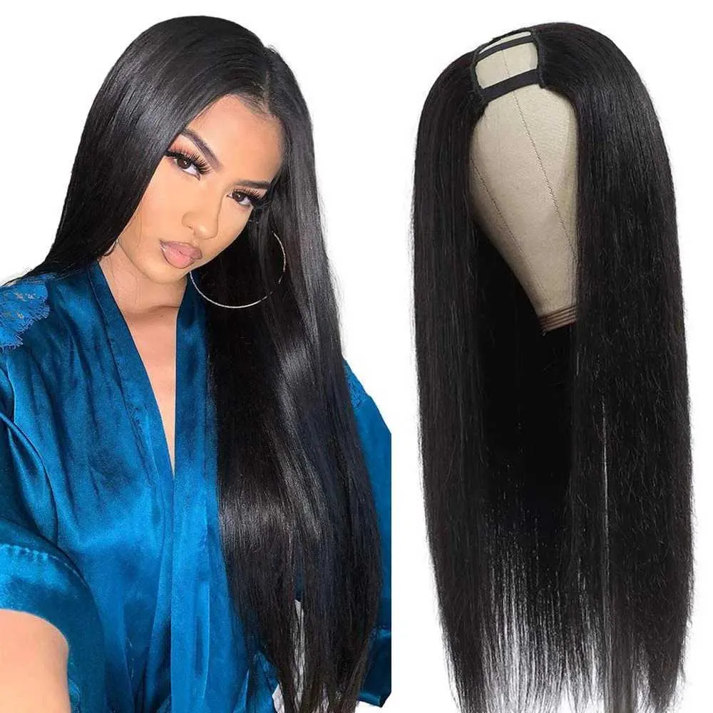 Perucas sintéticas U Parte Peruca Cabelo Humano Osso Reto Perucas de Cabelo Humano para Mulheres Negras Brasileira U Forma Glueless Reta Atualização Peruca Atacado 240328 240327