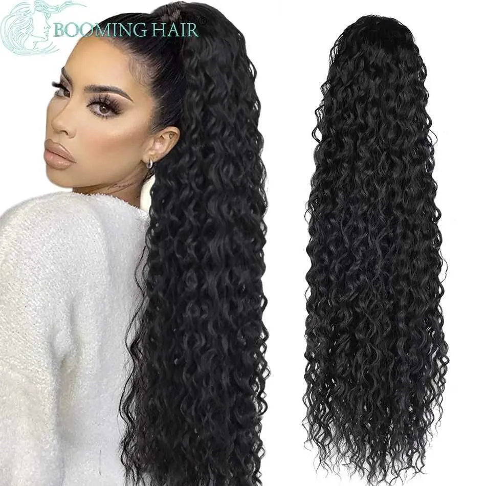 Synthetic Wigs Synthetic Wigs Curly Ponytail Clip in Synthetic Drawstring Ponytail Wig Long 32Inch Water Wave Afro Pony Tail Women Hairpiece False 240328 240327