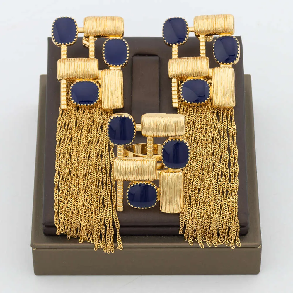 تريند المجوهرات النساء الذهب الإفريقي وضبط هندسة تصميم أقراط تاسيل قابلة لتوحيد لحفلات الزفاف