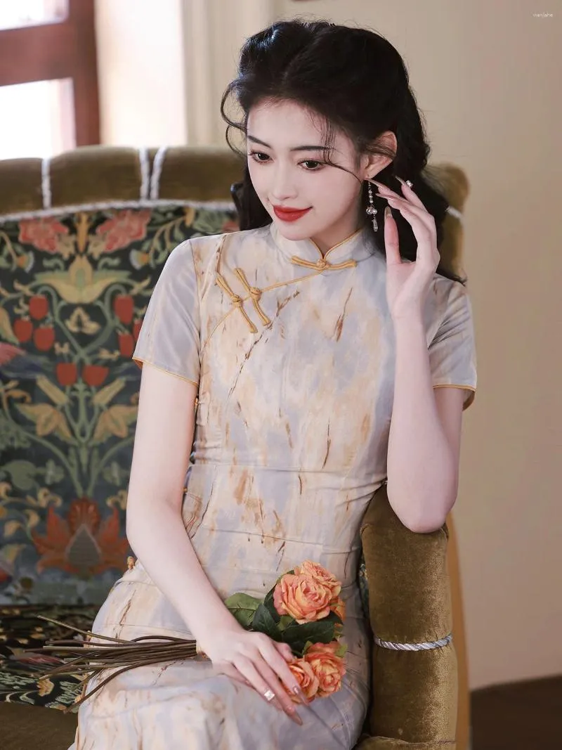 Этническая одежда, улучшенное платье Cheongsam для молодых людей, повседневное китайское облегающее платье в стиле ретро в национальном стиле на весну и лето