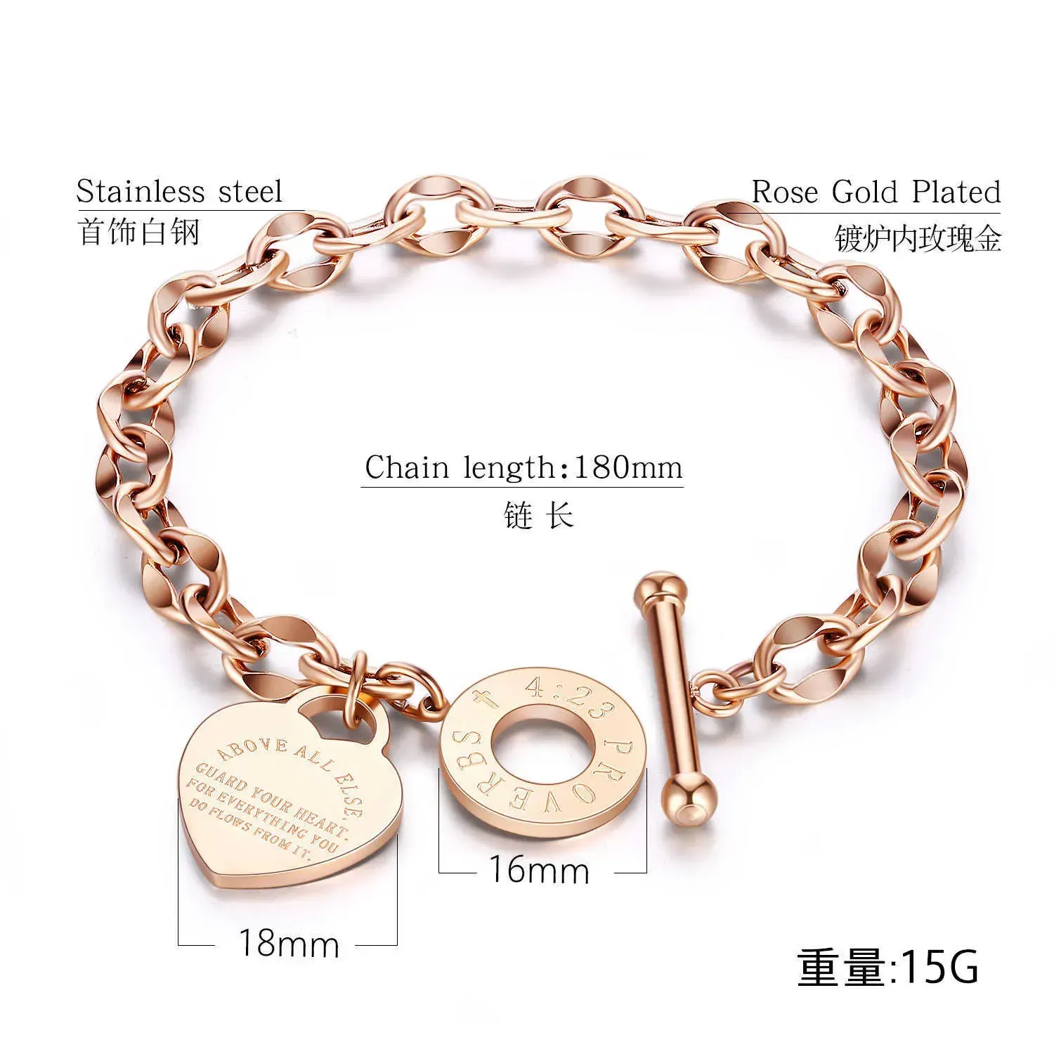 style Heart-shaped Bracelet Proverbs Pendant for Women Gift Metal Brand Designbracelets Fashion Female Gold Jewelry Gifts