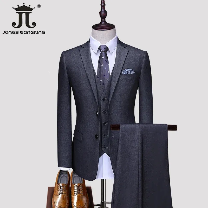 S5XL Blazer Vest Pants Boutique Prom Party Slim Tuxedo Solid Color Mens Business Office Casual Formal Suit Groom Wedding Dress 240312