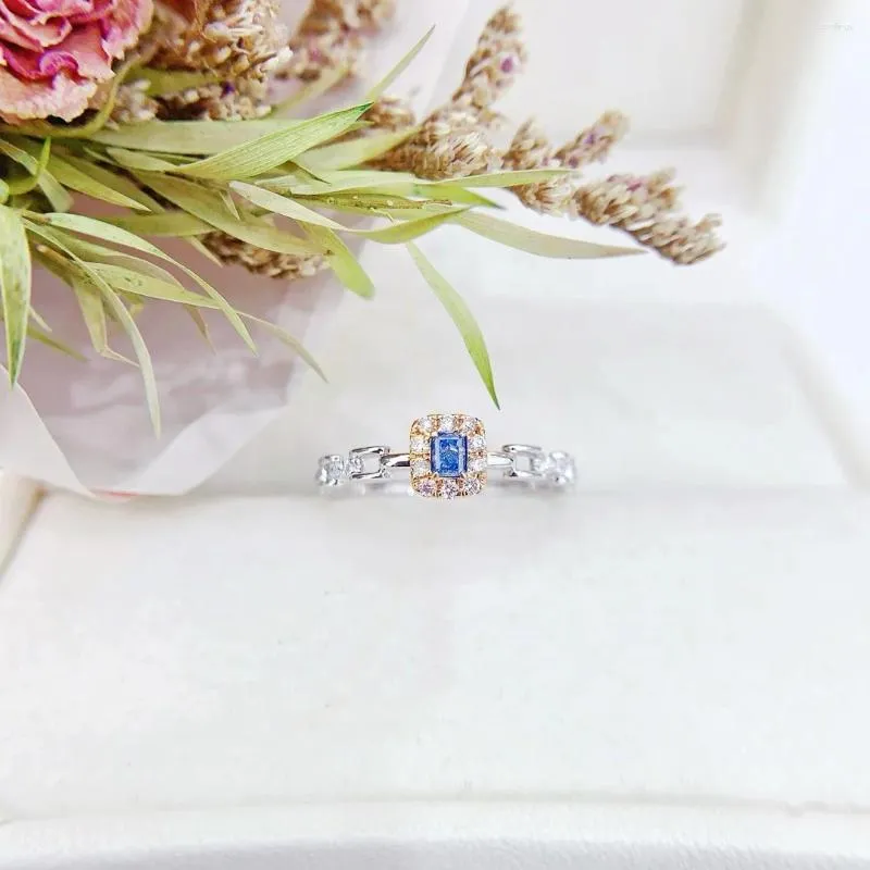 Anneaux de cluster YM2024 Solide 18K Or Nature Bleu Diamants 0.09ct Mariage Fiançailles Femelle Pour Femmes Bague Fine