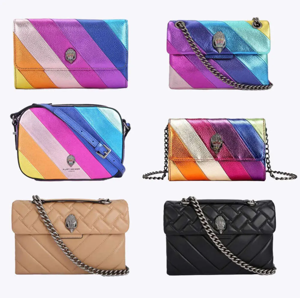Londondesigner Kurt Geiger Heart Bags Luxurys Handbag Shop Rainbow Bag Läder Kvinnor Axelband Män Bumbag Travel Crossbody Chain Flap Tote Purse Clutch466