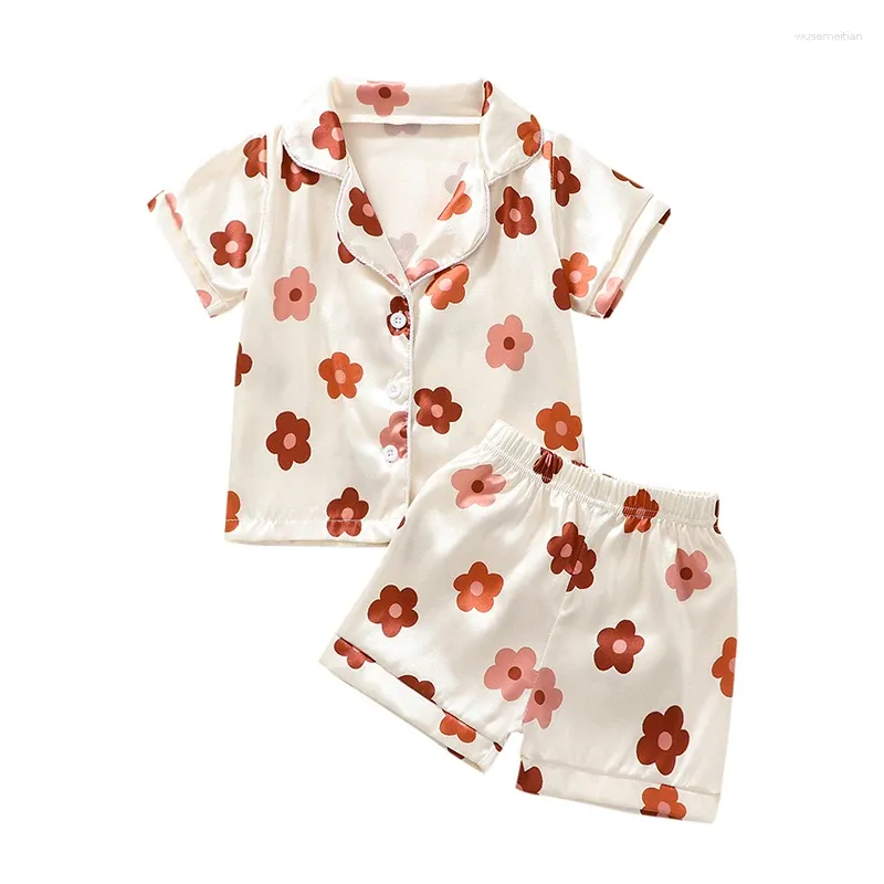 Ensembles de vêtements enfants enfant en bas âge fille garçon pyjama en soie ensemble à manches courtes chemise boutonnée shorts vêtements de nuit d'été vêtements de détente