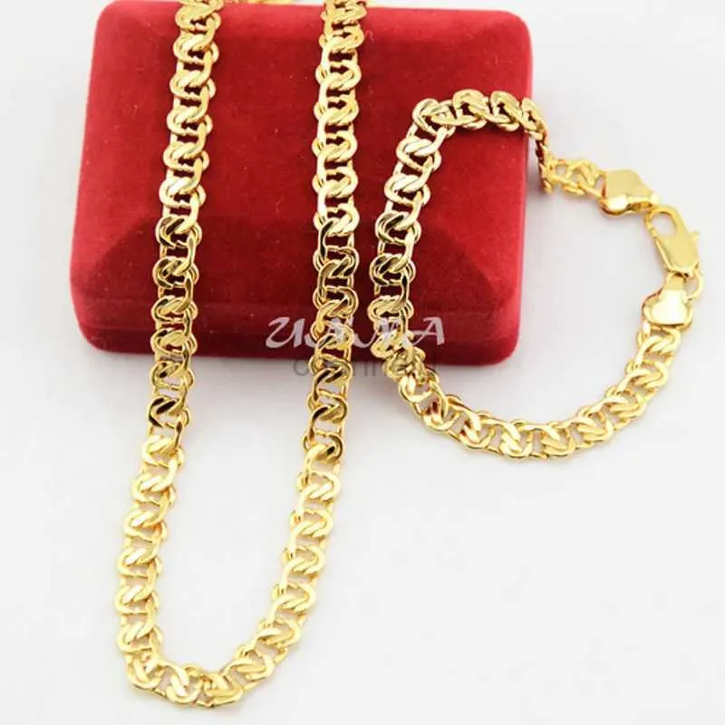Armreif Damen Gold Sets 8 mm Goldfarbe Armband Halskette Schmuck UN005010601 (nicht Red Box) 240319