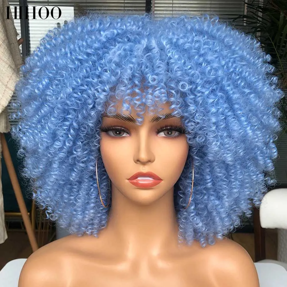 Synthetic Wigs Cosplay Wigs Short Hair Afro Kinky Curly Wigs With Bangs For Black Women Cosplay Lolita Synthetic Natural Blonde Wig Red Blue Orange Wig 240328 240327