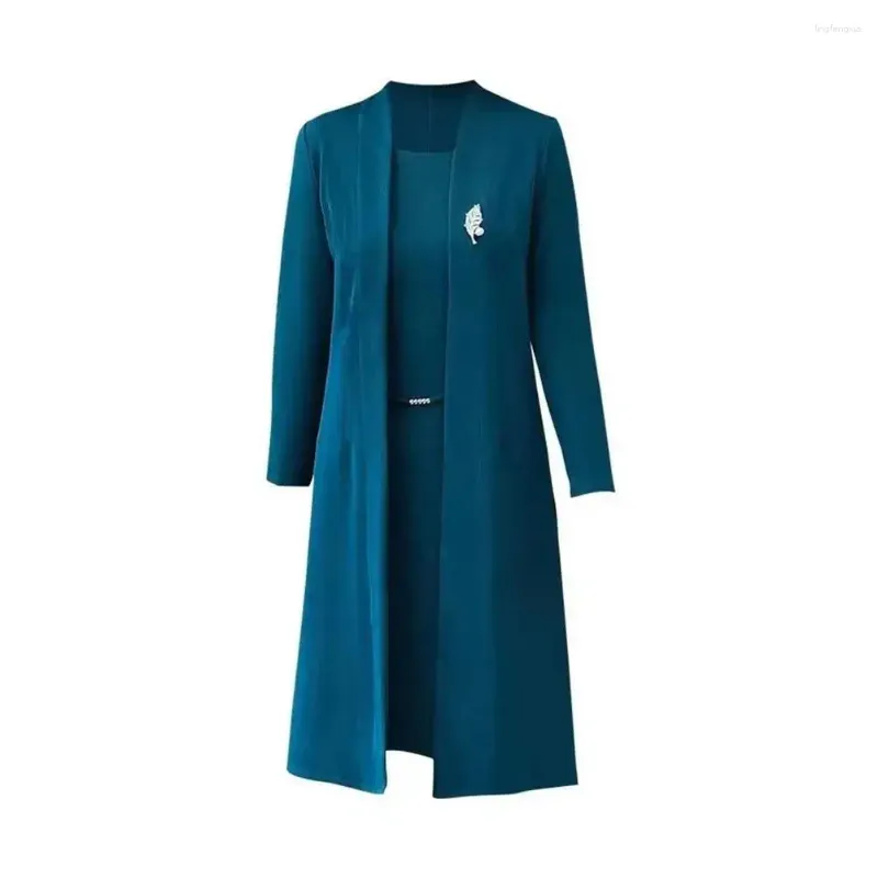 Robes de travail femmes robe manteau costume élégant moyen-âge femmes ensemble avec ouvert devant Long Cardigan sans manches pour le printemps