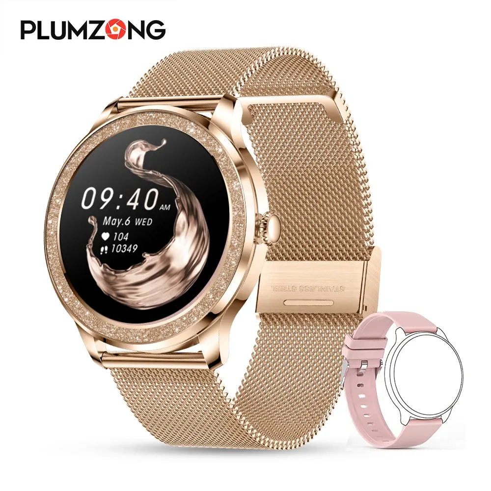 Zegarki Plumzong 2023 Moda Bluetooth Call Smart Watch Women Full Touch Fitness Tracker Monitor Sports Smartwatch Ladies+Box