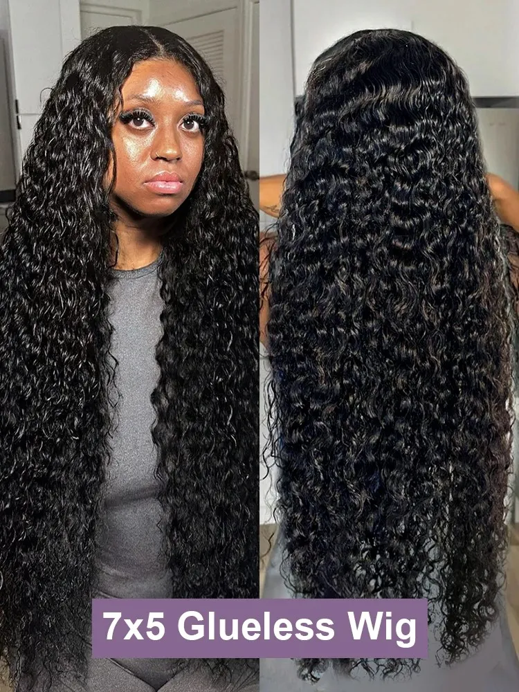 Glueless Wig Human Hair baby hair Deep Wave 13x4 Lace Front Wig Pre Bleached Knots Curly 7x5 Lace Closure Pre Cut for Women