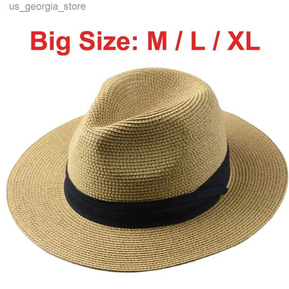 Breda randhattar hink hattar superstora strar papper sol hatt för herr stor panama hatt för män utomhus fiske strand vikande jazz topp hatt y240319