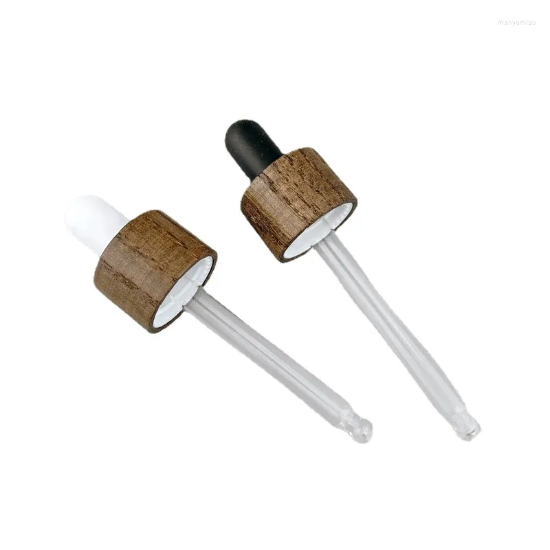 Bottiglie di stoccaggio 10 pz/lotto Tappo Contagocce In Legno Bottiglia di Olio Essenziale 18mm Vero Legno Scuro Con Pipetta di Vetro Per L'imballaggio cosmetico