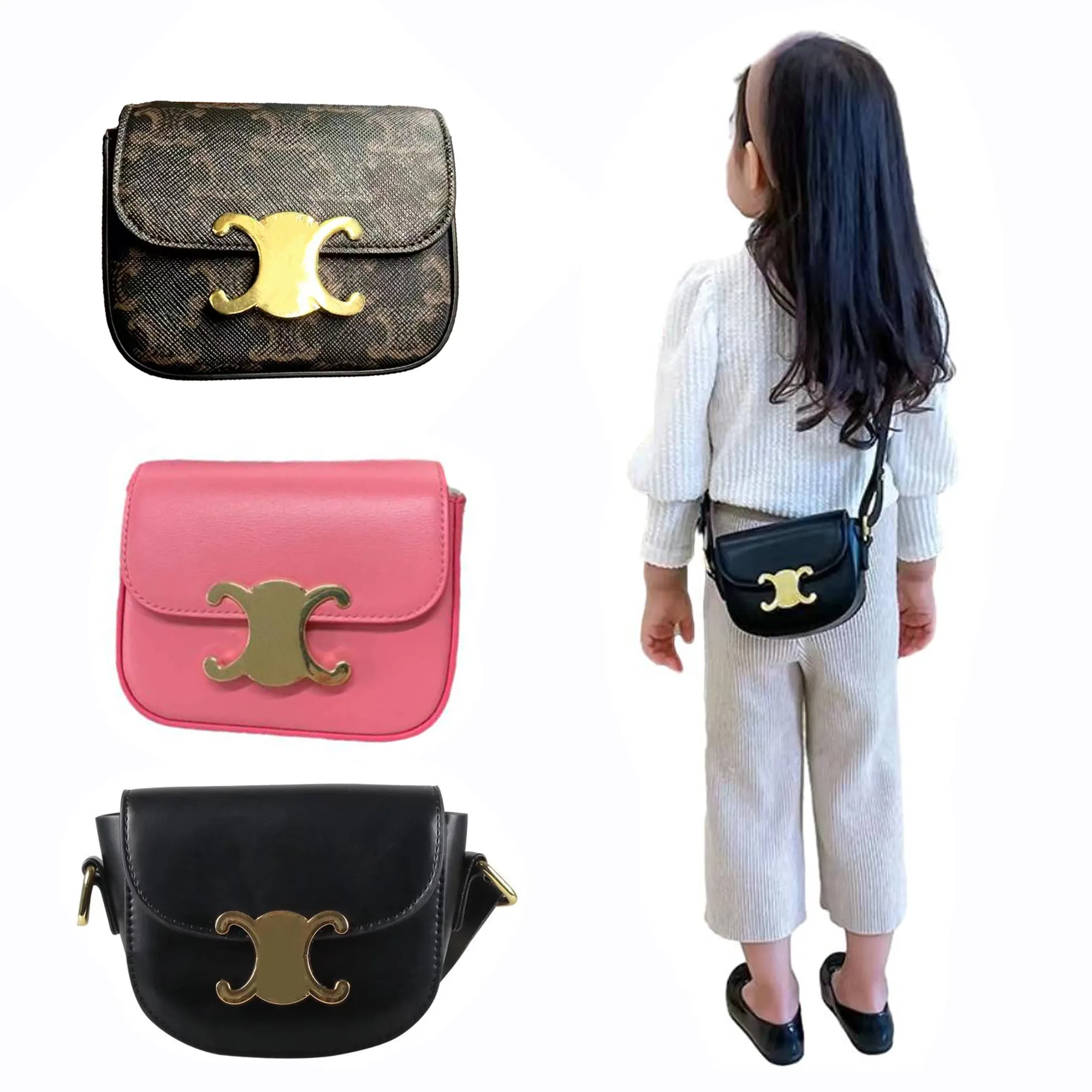 Luxury Designer Handbags Kids Children PU Leather Shoulder Bag Lovely Baby Girls Mini Chain Coin Purse Cute Princess Crossbody Bags Small Wallet