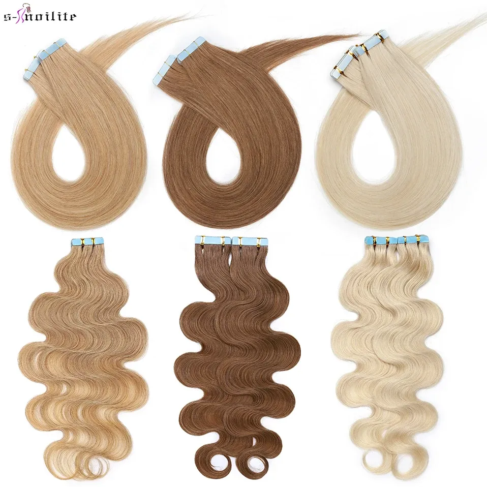 Extensões snoilite 2 g/pc fita ondulada/reta em extensões de cabelo cola em extensões de cabelo real invisível lado duplo 14 polegadas cabelo humano curto