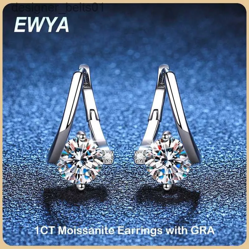 Stud Ewya 100% Real 2CT D Color Moissanite Hoop Earrings for Women Party S925 Sterling Silver Diamond Earring Fine Jewelry WholesalEC24319