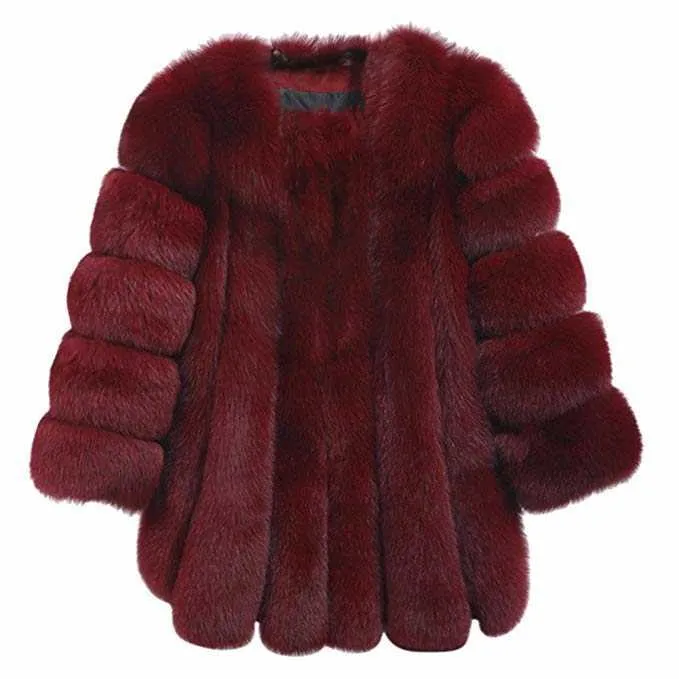 2019 Högkvalitativ mode Bourgogne Color Faux Fox Fur Winter Jackets Fur Womens Coats