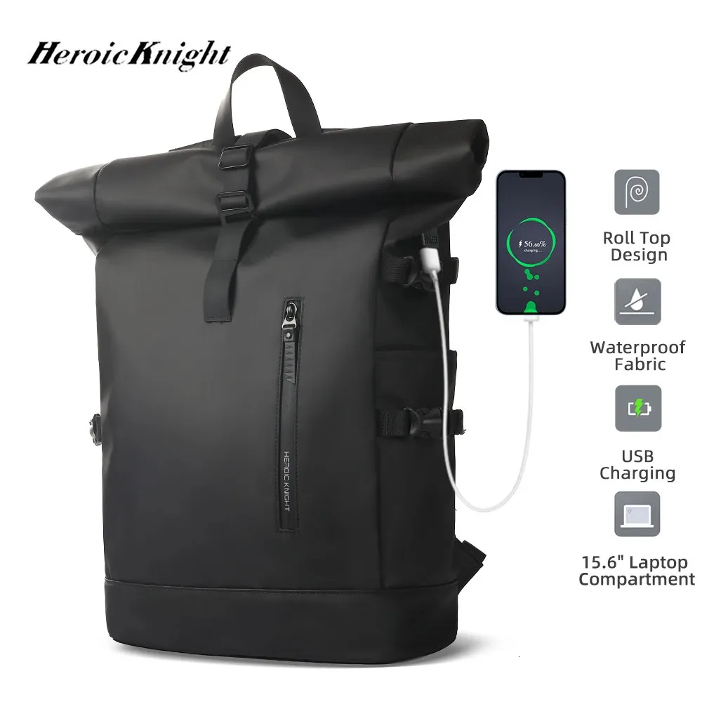 Heroic Knight Mens Travel Ryggsäck utbyggbar 156 tums bärbarväska med USB Port Waterproof Rollup Leisure Mochilas 240313