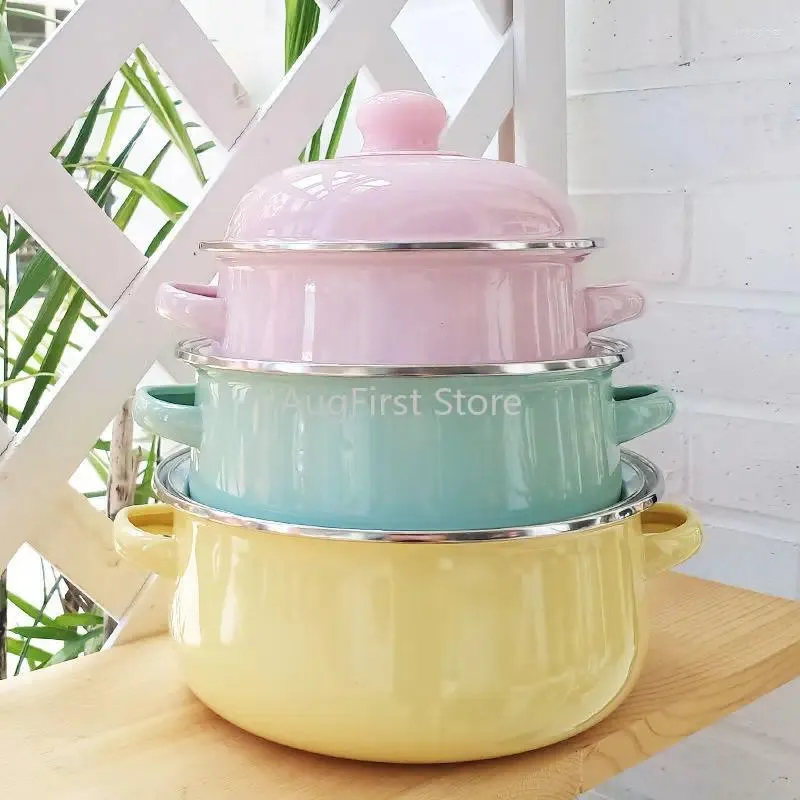 Cookware Sets Set Enamel Pot Casserole Kitchen Cooking Pots Soup Baby Milk Stew Salad Plate Saucepan Steam