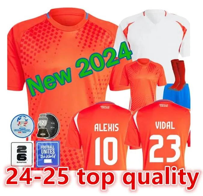 Chili 24/25 Maillots de football ALEXIS VIDAL Kit enfants 25 Maillot de football de l'équipe nationale Accueil Rouge Extérieur Blanc Ensemble complet Hommes Camiseta 2024 Copa America ZAMORANO ISLA CH.ARANGUIZ66