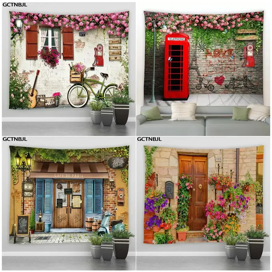 Paysage grande tapisserie Ltaly Rural petite ville rue Style rétro fond décor Hippie tenture murale tapisseries chambre couverture 240304