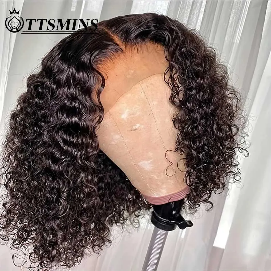 Perucas sintéticas curto encaracolado bob perucas 13x4 frente do laço perucas de cabelo humano pré arrancar com cabelo do bebê onda profunda frontal peruca sem cola para mulher natural 240328 240327