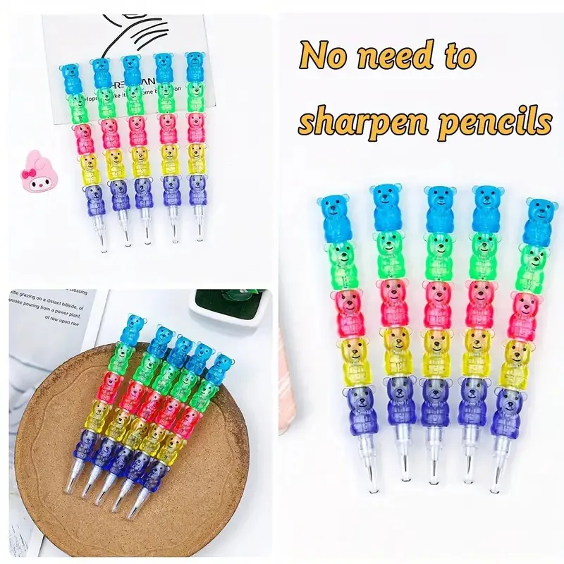 30 Pcs Stackable Bear Pencils, Colored Stacking Pencils, Cute Pens Bulk