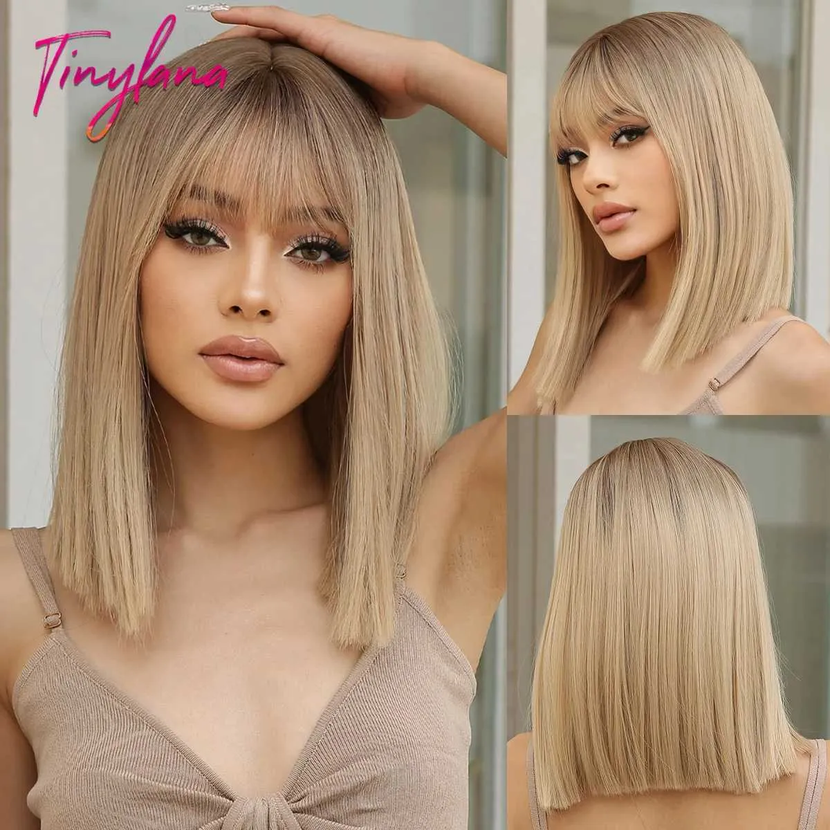 Synthetic Wigs Cosplay Wigs Short Straight Bob Gray Ash Blonde Synthetic Wigs with Bangs Natural Blunt Cut Hair Wig for White Women Daily Heat Resistant 240328 240327