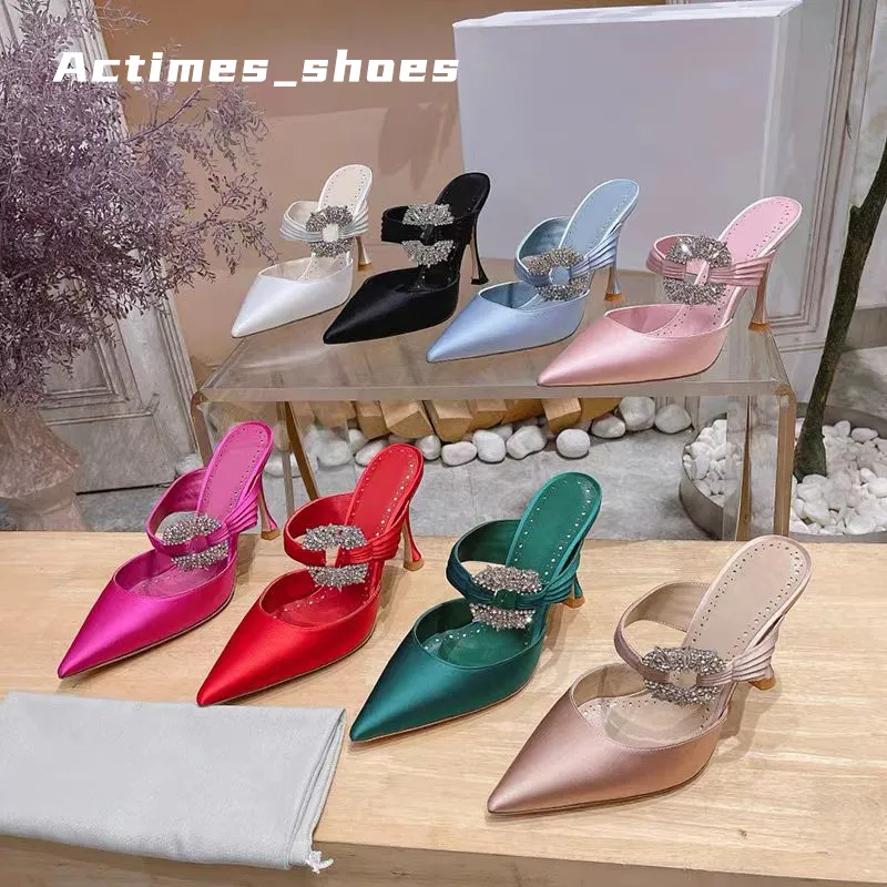 Women Shoes Designer Heels High Heels Sandals Famous Designer Women Luxury Sandals 9cm Sandal High Heel Muller Shoes With Crystal Buckle Leather Sole Shoes EU34-40