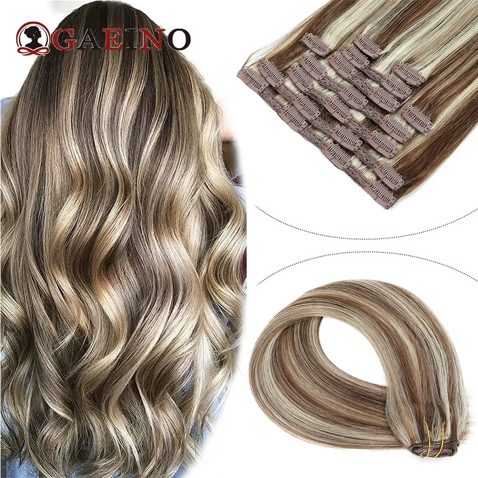 Extensions Straight Clip In Hair Extensions Human Hair 10Pcs/Set Remy Human Hair Ombre Highlight Blonde Clip Ins Hair For Women 1428Inch