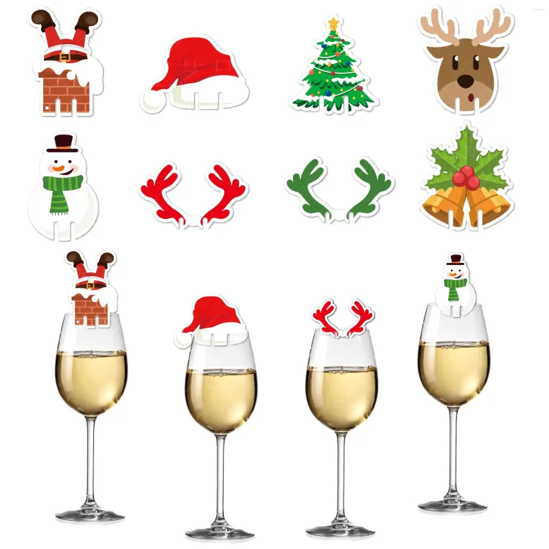 Décoration de fête 10 pièces/ensemble décorations de cartes de tasse de noël pour la maison 2024 chapeau de père noël décor de verre à vin ornements Navidad Noel année