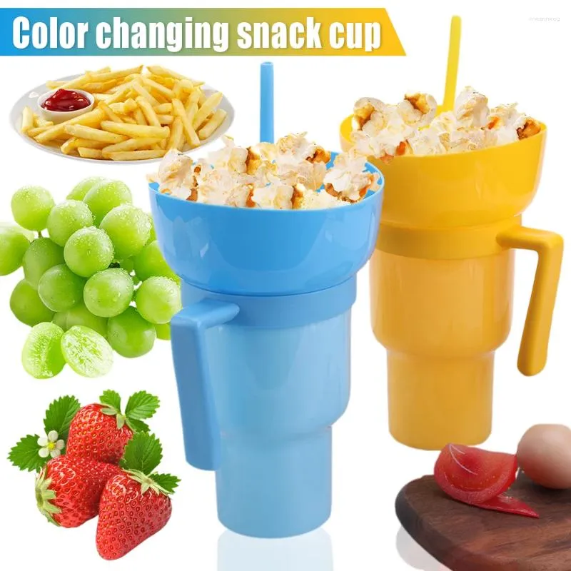 SET TEDE SET da 1000 ml Contenitore snack portatile multifunzione e bevande tazza di popcorn che cambia colore a prova di perdite per bambini adulti