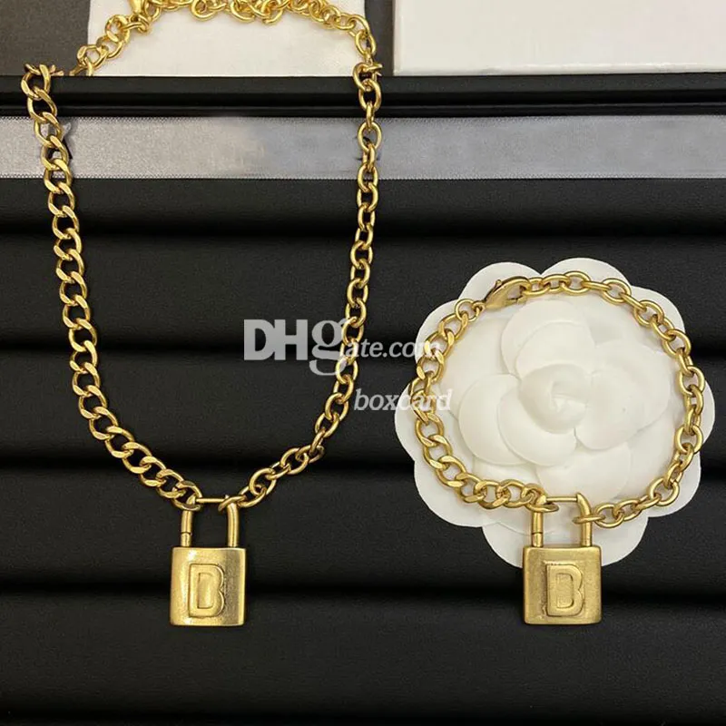 Golden Chain Halsband tjocka kedjelband smycken set designer guld matal halsband hiphop stil med presentförpackning