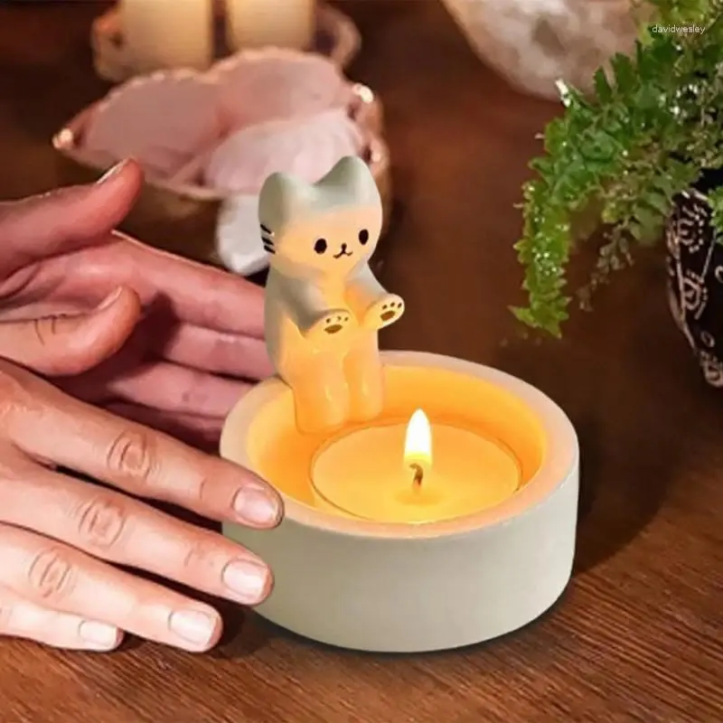 Bougeoirs dessin animé chaton candélabre drôle fait à la main résistant à la chaleur et support de lampe artisanat en résine