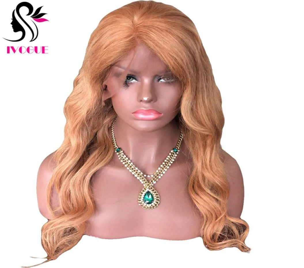 Auburn Blonde cambodgienne vierge cheveux humains pleine dentelle avant perruques vague de corps sans colle perruque de dentelle avec bébé Hair1233555