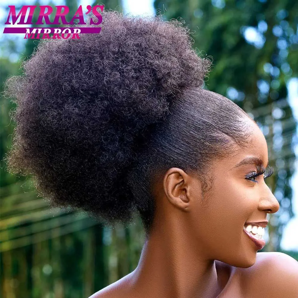 Perucas sintéticas rabo de cavalo grande afro sintético puff cordão rabo de cavalo 10 polegadas curto kinky cabelo encaracolado com 2 clipes 240328 240327