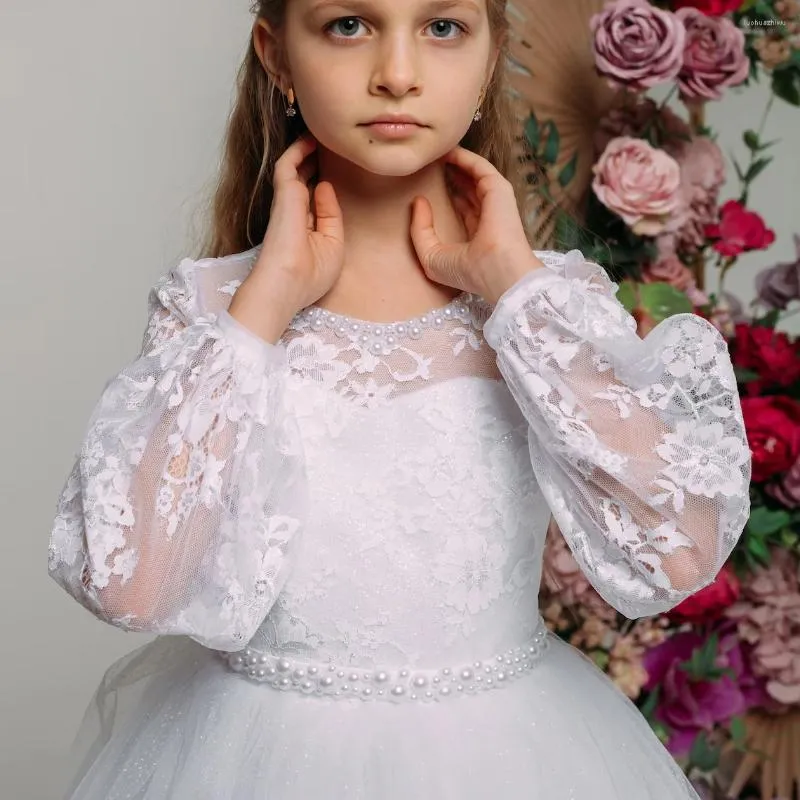 DHgate Baby Blue Lace Flower Girl Dress with Pearl Belt Glitter Crepe Baby Kids Maternity