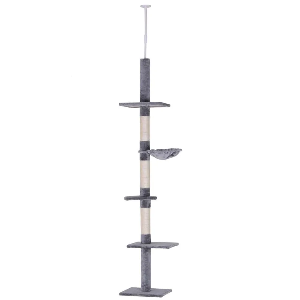 Pawhut 9' Adjustable Height Floor-to-ceiling Vertical Cat Tree - Grey and White