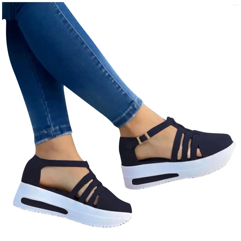 Sandálias femininas cusual moda sapatos senhoras cinta plataforma fivela cunha para mulheres primavera verão chinelo calçado