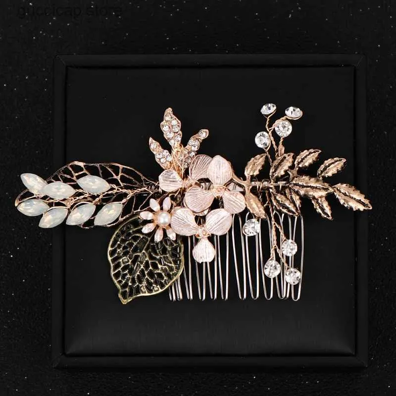 Tiaras Vintage Gold Crystal Wedding Hair Combs Hair Accessories Women Back Decorative Hair Comb for Bridal Headpiece Hair Jewelry Gift Y240319