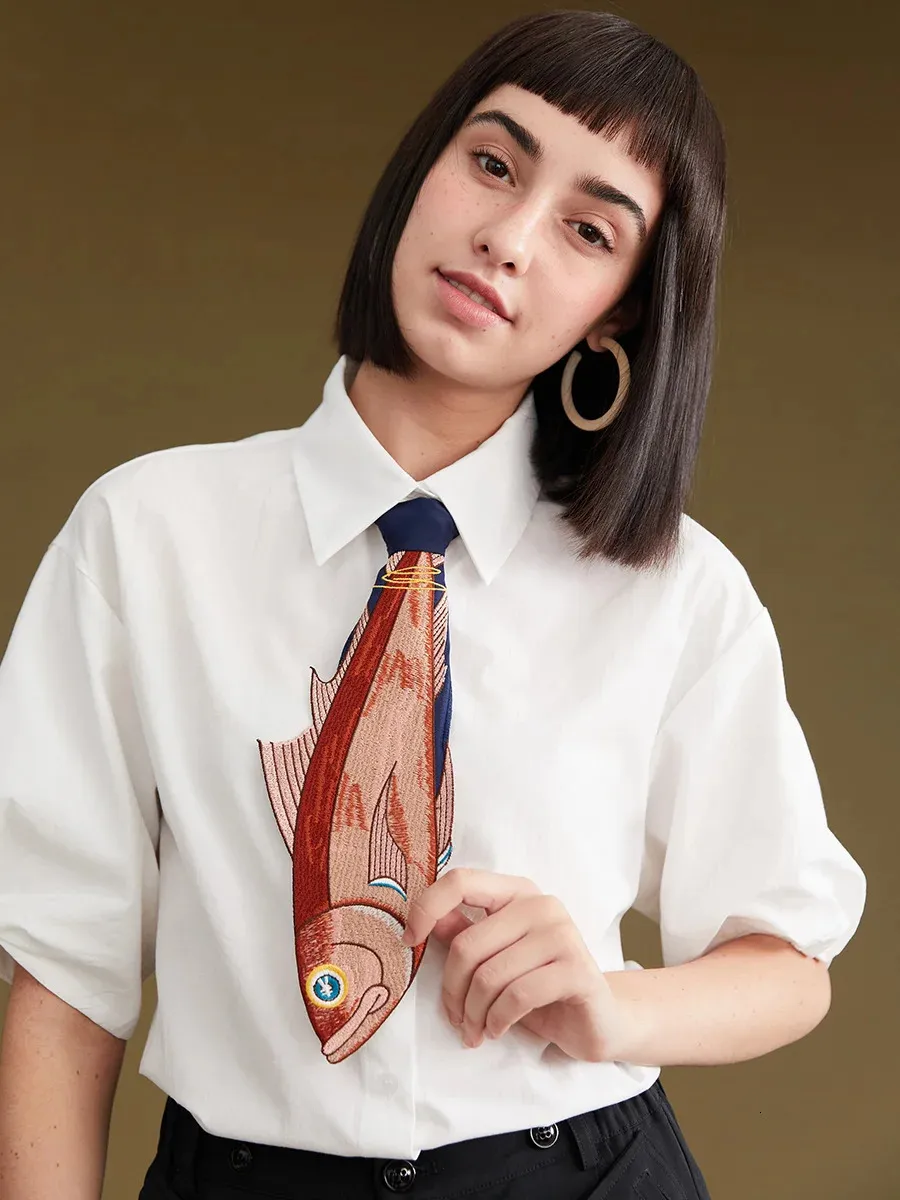 Fun Fish Embroidery Tie for Women | Unique Irregular Design in Multicolor |  2024 Arrival