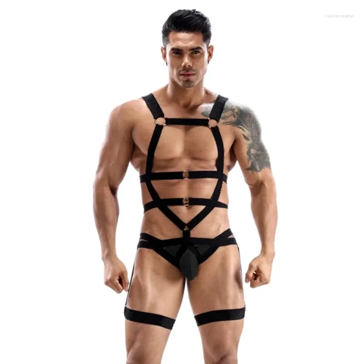 Bras setleri egzotik erkek bacak kemeri sissy seksi tank üst göğüs vücut kablo demeti iç çamaşırı set esaret eşcinsel erkek kayışları gece kulübü erotik kostümler