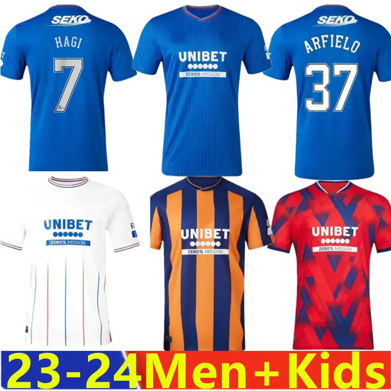 2023 2024 Rangers Soccer Jerseys 23 24 Glasgow COLAK ROOFE LUNDSTRAM HAGI BARKER MORELOS TAVERNIER KENT TILLMAN FC FASHION JR Maillot de football Hommes Kit Enfants Garçons