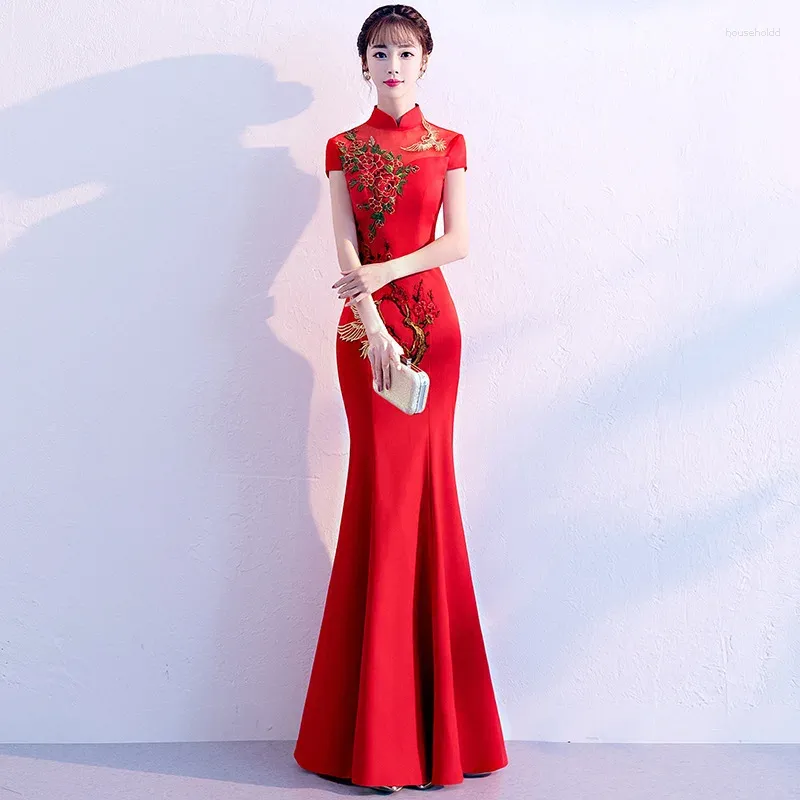 エスニック服特大の女性長いチパオンサム中国スタイルのイブニングパーティードレス