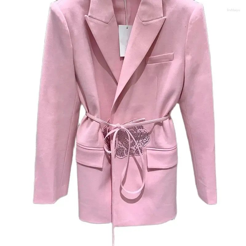 Trajes de mujer Mujeres Flor Bordado Diamante 2 Colores Elegante Cintura Hasta Cinturón Solapa Blazer Abrigo Top Calidad Alta Gama Y2K Ropa