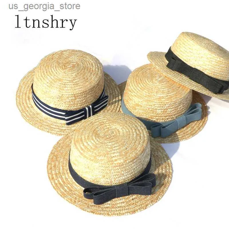 Wide Brim Hats Bucket Hats 2020 New Summer Parent Children Sun Hat Able Womens Block Hat Girl Bow Str Vacation Beach Simple Casual Hat Y240319