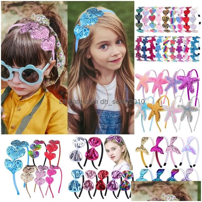 Party Decoration Sequin Hair Hoop Heart Shaped Pannband Glitter Clip Bowknot Tillbehör för flickor och kvinnor Födelsedag T9I002593 Drop D DHZQA