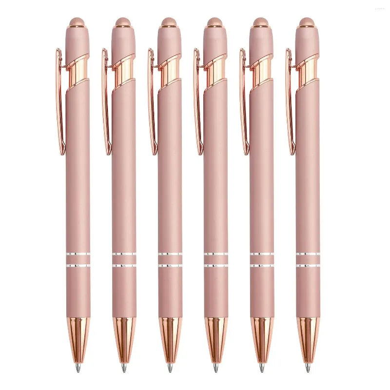 6Pcs Rose Gold Ballpoint Pen Push Action Business Office Signature Pens School Stationery Writing Instruments