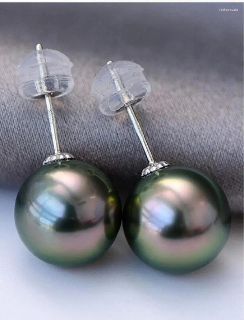 Stud Earrings Natural 10-11mm South China Sea Black Round Pearl 18k Gold